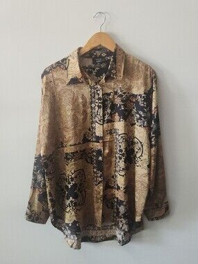 VICI Mixed Print Paisley Floral Button-Up Blouse Medium Boho Western Chic